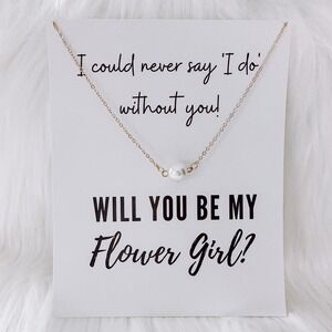 Gold Flower Girl Proposal Card + Pearl Necklace